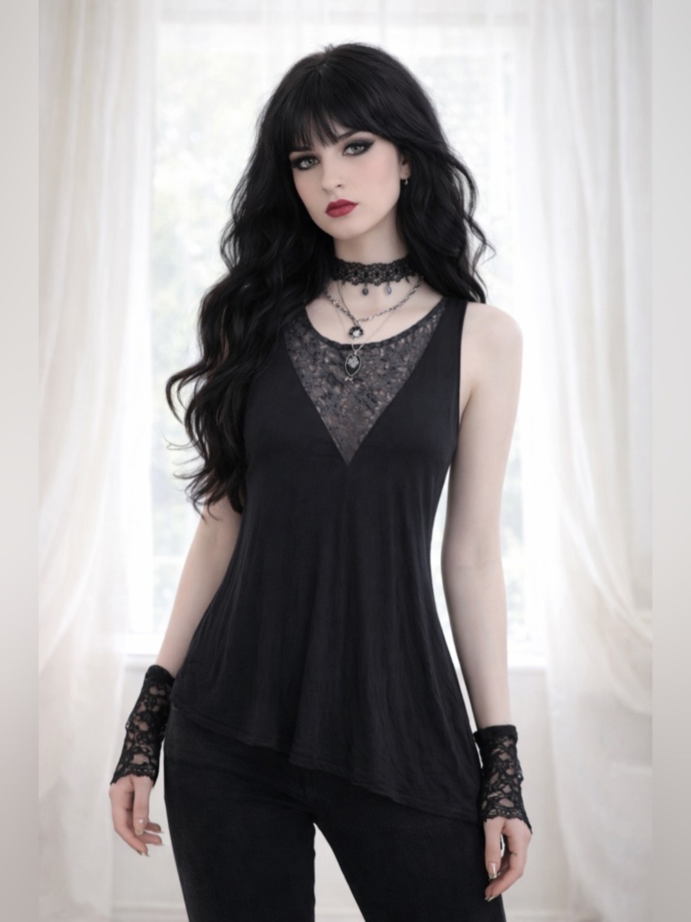 RACHEL Rachel Roy Black Lace Asymmetrical Tank Top Size Small